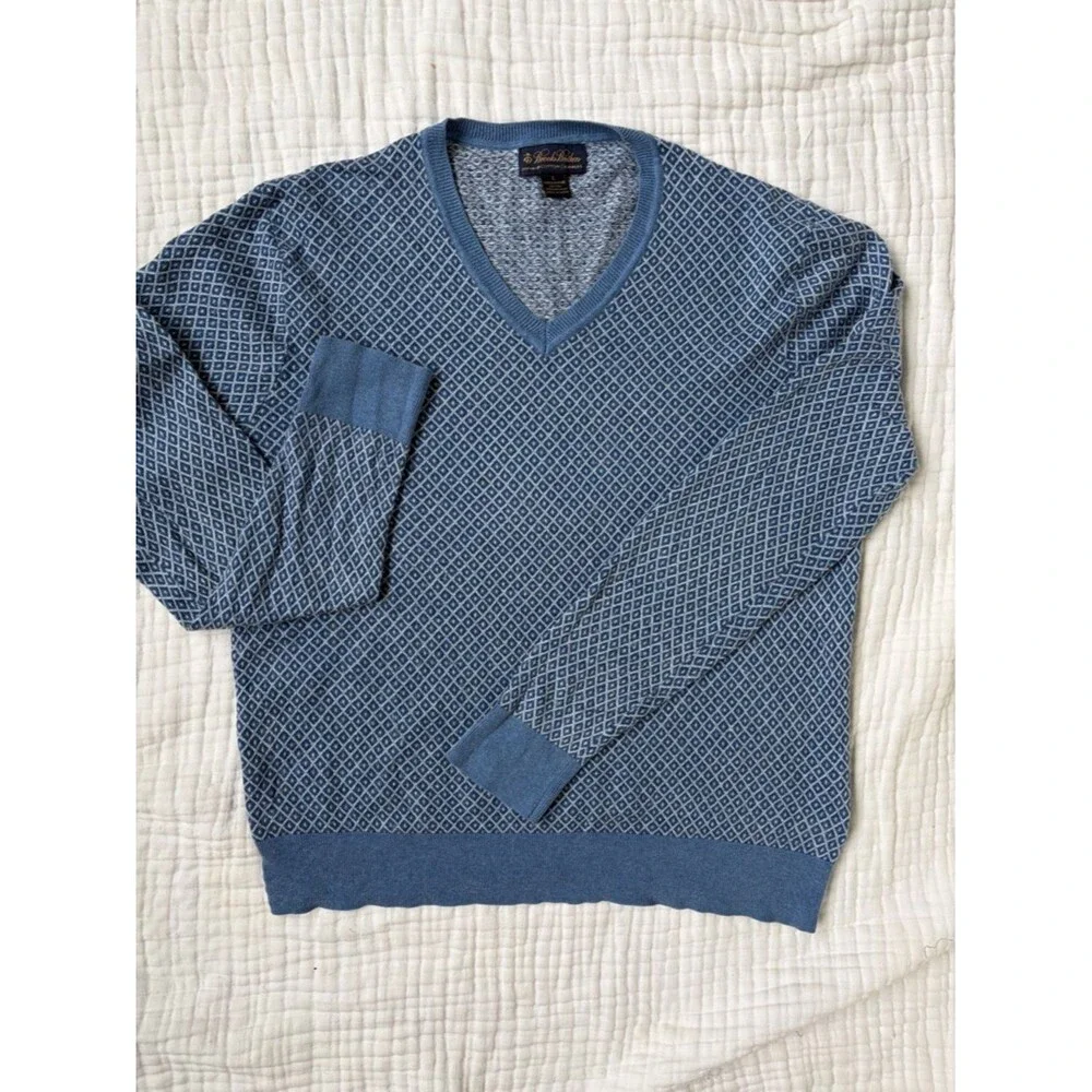 Brooks Brothers Supima Cotton Cashmere Sweater Blue Pattern L